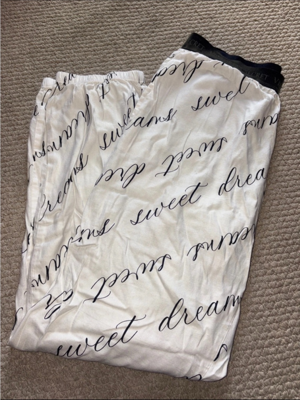 Victoria's Secret White Lounge Pants with Black 'Sweet Dreams' Script